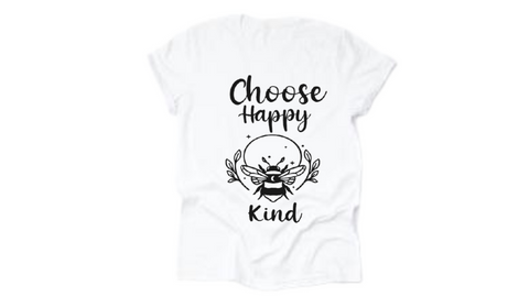 Choose happy, bee kind t-shirt design with bumblebee graphic