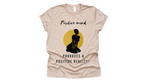 Short sleeve t-shirt with graphic of woman's body and "positive mind produces a positive reality" quote