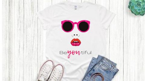 BeYOUtiful shirt with sunglasses and lips