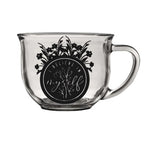 Clear glass coffee mug with black floral graphic and I believe in myself quote