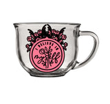 Clear glass coffee mug with pink florals and "i believe in myself quote"