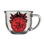 I Believe in Myself quote on clear glass mug with red florals