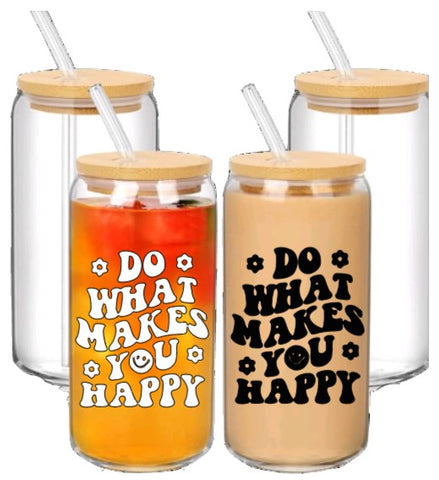 Do what makes you Happy bamboo lid beer glass
