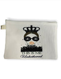 "this is me, unbothered" quote on makeup bag with graphic of girl blowing bubble gum with Chanel sunglasses