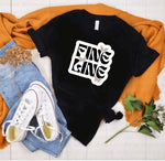Black shirt with fine line quote and butterflies graphic