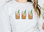 Crewneck sweatshirt with iced coffee graphics