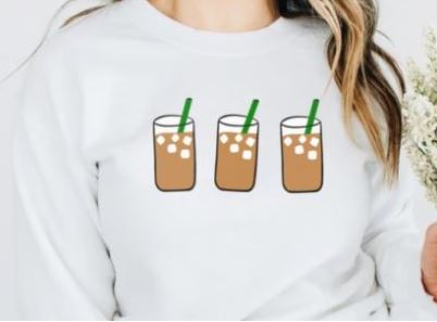 Crewneck sweatshirt with iced coffee graphics
