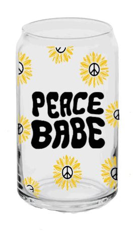 Iced coffee glass with peace babe quote and sunflowers