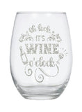 Shimmery silver wine glass with funny wine quote