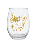 Wine glass with gold lettering