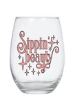 "Sippin beauty" funny Sleeping Beauty pink quote on stemless wine glass