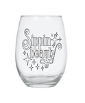 Stemless wine glass with stars and "sippin beauty" funny quote