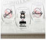 Stemless wine glass with luxury logo and "this is me unbothered" quote